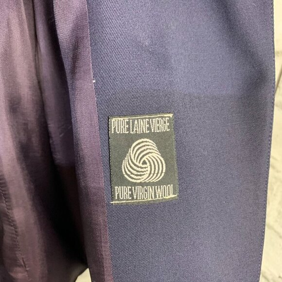 Vintage 80s 90s Double Breasted Navy Blue Wool Structured Long Blazer - Picture 8 of 13